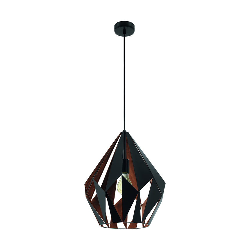 Pendul vintage Carlton 1, 49878, EGLO, 1xE27, otel, negru, finisaj cupru, 150 x 38.5 cm, inaltime reglabila