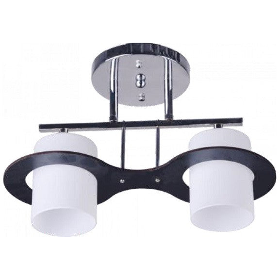 Lustra Olaf metal crom cu negru,abajur sticla alba, 2X60W,dulie E27