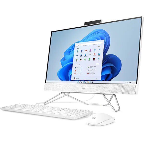Sistem PC All in One HP 24-cb0023nq, AMD Ryzen 7 5700U pana la 4.3GHz, 23.8" Full HD, 8GB, SSD 512GB, AMD Radeon Graphics, Windows 11 Home Preinstalat, Alb