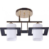 Lustra Cube,metal auriu cu negru, abajur sticla alba,2X60W,dulie E27