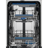 Masina de spalat vase incorporabila Slim Electrolux EEM43211L, 10 seturi, 8 programe, Clasa E, AirDry, QuickSelect, Usa slide, Motor inverter, SatelliteClean, Afisaj digital, Indicator luminos pe podea, 45 cm