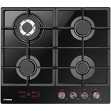 Plita incorporabila Hansa BHKS651599, Gaz, 4 Arzatoare, Arzator wok, Aprindere electrica, Negru