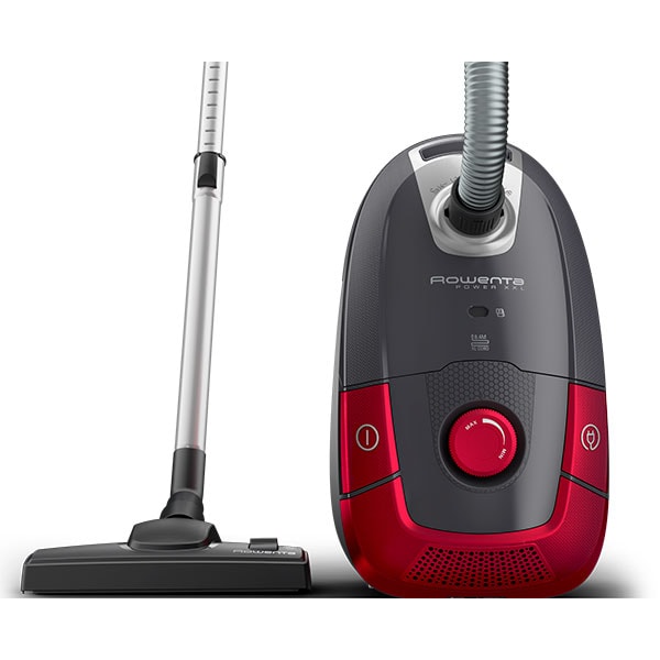 Aspirator cu sac Rowenta Power XXL RO3186EA, 4.5 L, 450 W, 3 trepte de filtrare, sac Hygiene+, lungime cablu 8.4m, recipient praf 4.5L, perie EasyBrush, Rosu/ gri