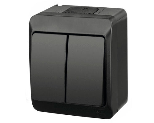 Intrerupator Dublu Hermes Ip44 Negru, Montaj Aplicat