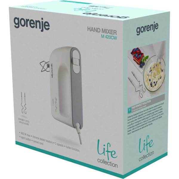 Mixer de mana, Gorenje, 450 W, 5 viteze, Alb