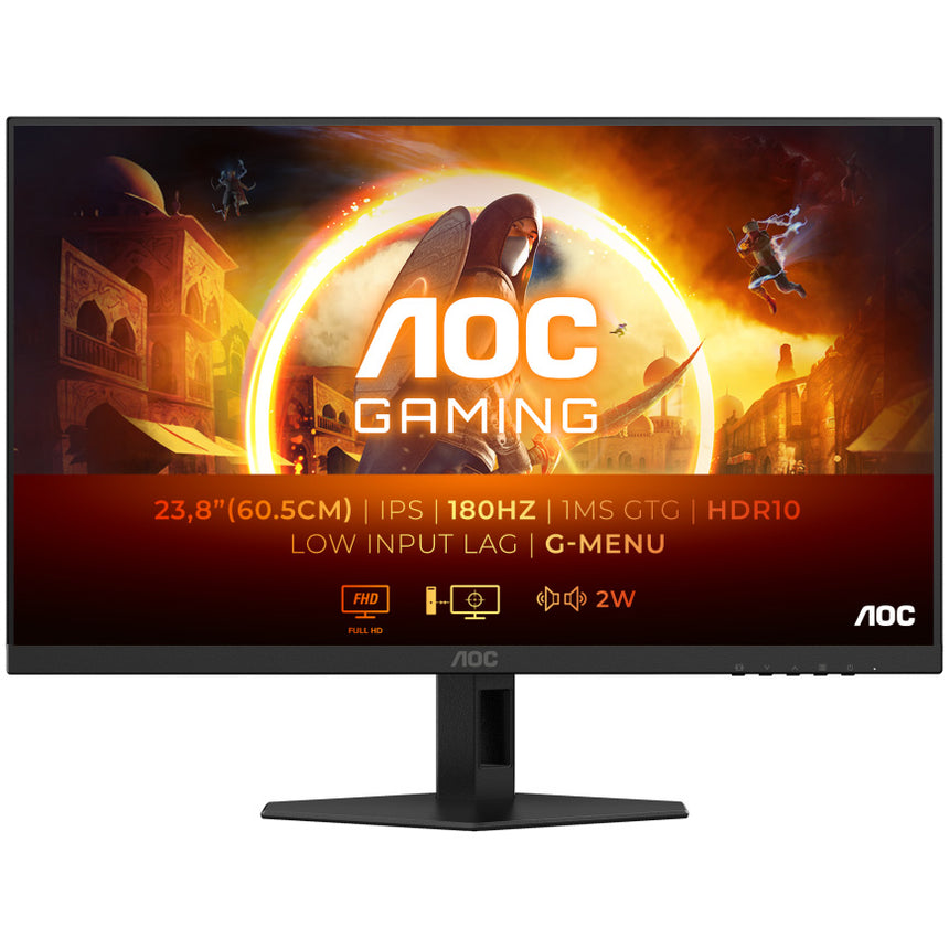 Monitor Gaming AOC, 23.8", IPS, FHD, 180Hz, 1ms, 0.5ms, HDR10, FlickerFree, Boxe 2W x 2, HDMI, DisplayPort, 24G4XE, Negru
