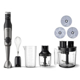 Mixer vertical Philips HR2685/00 Seria 5000, 1200 W, Tehnologie SpeedTouch, Aparatoare impotriva stropirii pentru lama, Indicator de viteza cu LED, Accesorii robot de bucatarie, tel si tocator, negru/argintiu