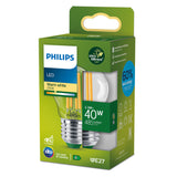 Bec LED cu filament Philips Ultra Efficient, P45, E27, 2.3W (40W), 485 lm, lumina calda (2700K), Clasa energetica A