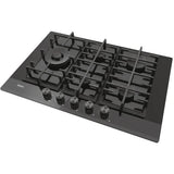 Plita incorporabila Haier HAVG7WL4HB, Gaz, 5 arzatoare, Aprindere electrica, Gratar fonta, Wok, 75 cm, Sticla neagra