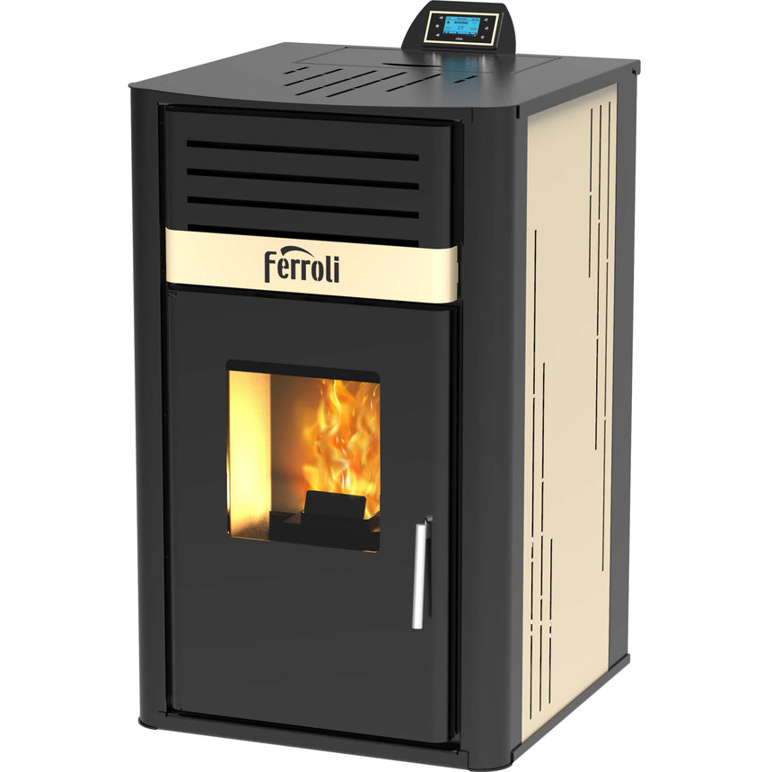 Termosemineu pe peleti Ferroli Mirano Pellet N 24, 24 kW, panou digital, 1040x581x608mm