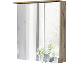 Dulap Baie cu Oglinda, 2 Usi, Iluminare LED, PAL, 60x72 cm Stejar Naturj