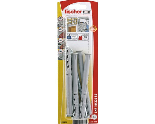 Dibluri Plastic Cu Surub Fischer Sxr 10x120 Mm, 4 Bucati, Cap Hexagonal, Pentru Rame/tocuri