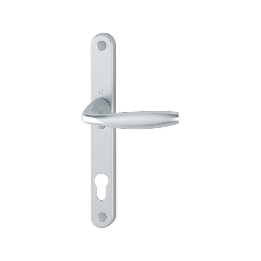 Maner usa exterior, Hoppe New York, cu sild pentru cilindru, material aluminiu, culoare argintiu, 92 x 30 mm