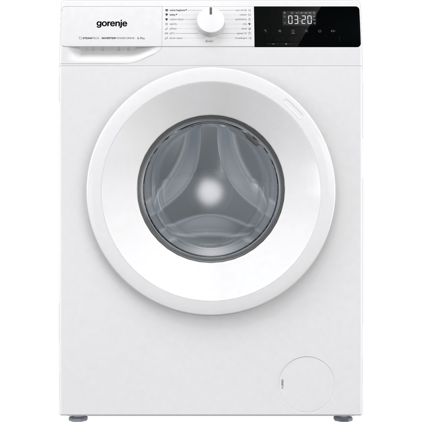 Masina de spalat rufe subtire cu incarcare frontala Gorenje WNHPI72SCS, clasa energetica C, 7 kg, Eco, 1200 rpm, alb
