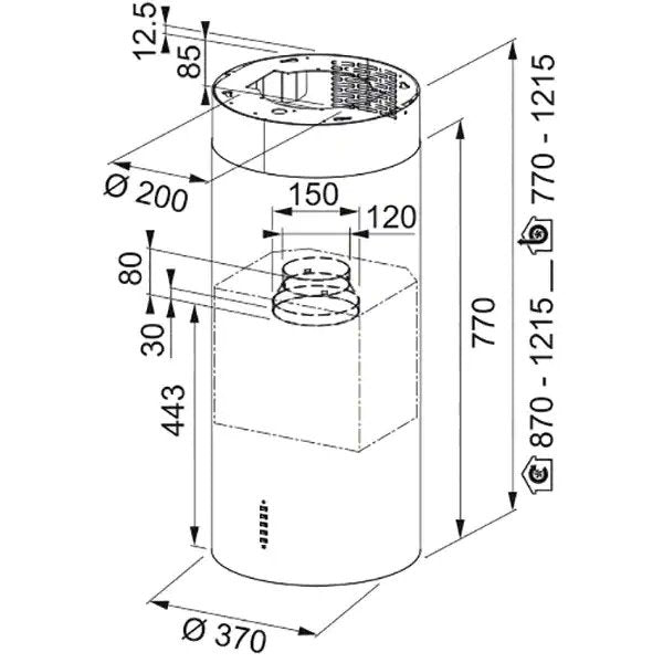 Hota insula FRANKE FTU plus 3707 I XS 1 motor, 470 m3/h, diametru 37 cm, Inox