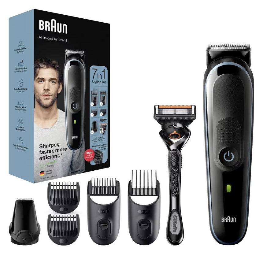 Aparat de Tuns Multifunctional BRAUN MGK5345, Acumulator, 100 Minute Autonomie, Negru