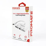 Adaptor Audio PROMATE MediaBridge-i, Lightning - Type C/USB/Jack 3.5mm, Alb