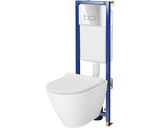 Set vas WC suspendat Cersanit, rezervor incastrat, capac WC si clapeta actionare crom, Alb