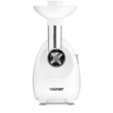 Masina de tocat carne Zelmer ZMM4080, putere maxima 1900 W, capacitate 2,5 kg, 3 site ( 2,7 mm, 4 mm ,8 mm ) cutit 2 fatete, accesoriu carnati, alb
