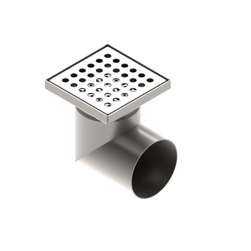 Sifon Inox, VODALAND, 150x150, cu gratar perforat, iesire laterala DN110, L15, 151x151x195 mm