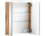 Dulap Baie cu Oglinda Karla, 2 Usi, Iluminare LED, PAL, 60x75 cm, Stejar Deschis