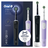 Set 2 x Periuta de dinti electrica Oral-B Vitality Pro, Curatare 2D, 3 programe, 1 Incarcator, 2 Capete, Negru/Violet