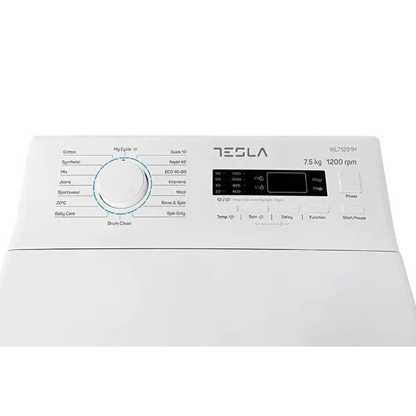 Masina de spalat rufe cu incarcare verticala Tesla WL71291M, 7.5 kg, 1200 RPM, Clasa C, Sistem Child Lock, Delay Start, Alb
