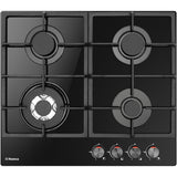 Plita incorporabila Hansa BHKS611502, Gaz, 4 arzatoare, Arzator wok, Aprindere electrica, Gratar fonta, 60 cm, Sticla neagra