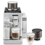 Espressor automat De'Longhi Rivelia EXAM440.55.W, 0132215473, 1450W, 18 tipuri de bauturi, 19 bari, 2 recipiente pentru boabe, Tehnologie Bean Adapt, Carafa de lapte cu tehnologie LatteCrema Hot, Alb