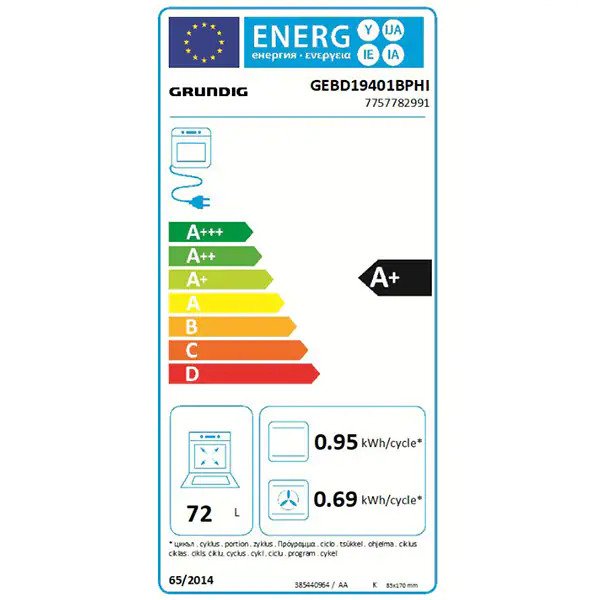 Cuptor Incorporabil GRUNDIG GEBD19401BPH, Electric, Autocuratare pirolitica, 72 l, Clasa A+, Negru-Inox
