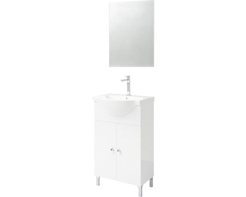 Set Mobilier Baie, Savini Due Best 50, Include Baza Lavoar, Lavoar Ceramic si Oglinda, Alb Lucios
