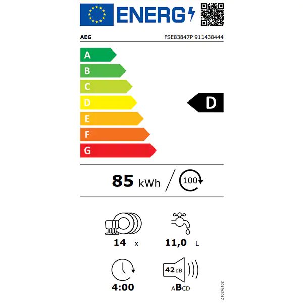 Masina de spalat vase incorporabila AEG FSE83847P, 14 seturi, 7 programe, Clasa D, Motor Inverter, Spray Zone, Comfort Lift, MaxiFlex, AirDry, QuickSelect, Brat SatelliteClean, Iluminare interioara, Time Beam, 60 cm