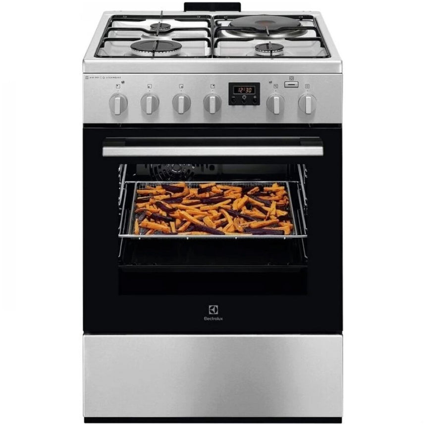Aragaz Electrolux LKM660222X, Mixt, 3 arzatoare gaz + 1 arzator electric, Cuptor electric, SteamBake, AirFry, Timer, Grill electric, Clasa A, 60 cm, Inox antiamprenta