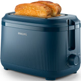 Prajitor de paine Philips HD2511/70 seria 3000, 900 W, 8 setari de rumenire, 2 fante mari cu auto-centrare, maneta de ridicare, gratar pentru incalzirea chiflelor, oprire automata, tava de firimituri detasabila, buton de oprire instantanee, albastru