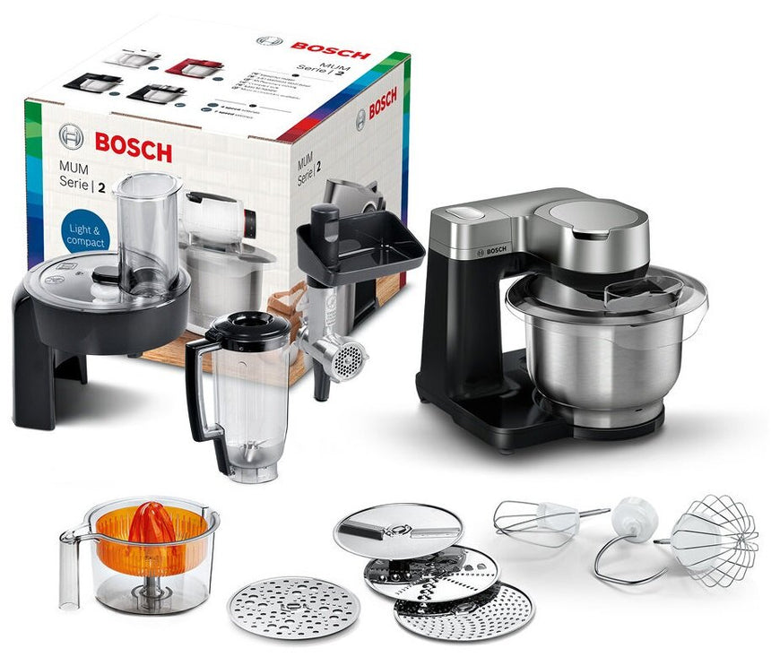Robot de Bucatarie BOSCH Mum Seria I 2 MUMS2VM40, Vas 3.8l, Blender 1.25l, 900W, 7 Trepte Viteza, Negru-Argintiu