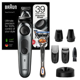 Aparat de tuns barba Braun Beard Trimmer BT7240 Wet&Dry, AutoSense, buton rotativ de precizie, lame de metal, 2 piepteni, 2 accesorii extra, Aparat de ras Gillette, Saculet de voiaj, Negru/Gri