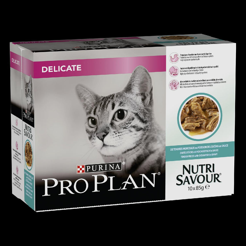 PRO PLAN® DELICATE DIGESTION Adult, cu Peste Oceanic in sos, hrana umeda pentru pisici, 10 x 85 g