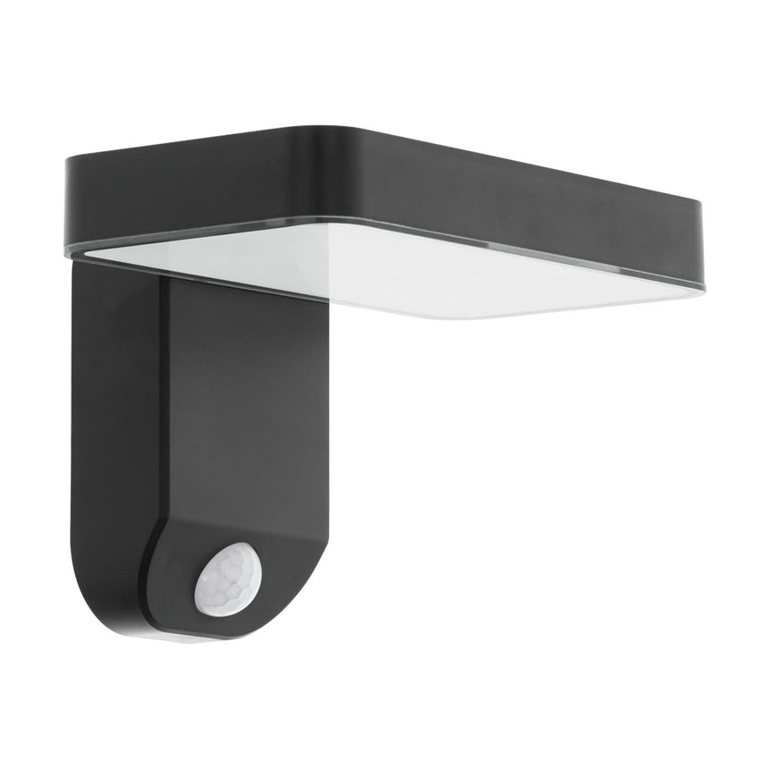 Aplica solara exterior, cu senzor, PASTION, EGLO, SOLAR-LED, 4.5W, 200 lm, lumina calda, plastic, negru, 18 x 13 x 12 cm