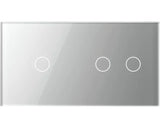 Panou Din Sticla Livolo Argintiu, Pentru 1 X Intrerupator Dublu Cu Touch Si 1 X Intrerupator Simplu Cu Touch