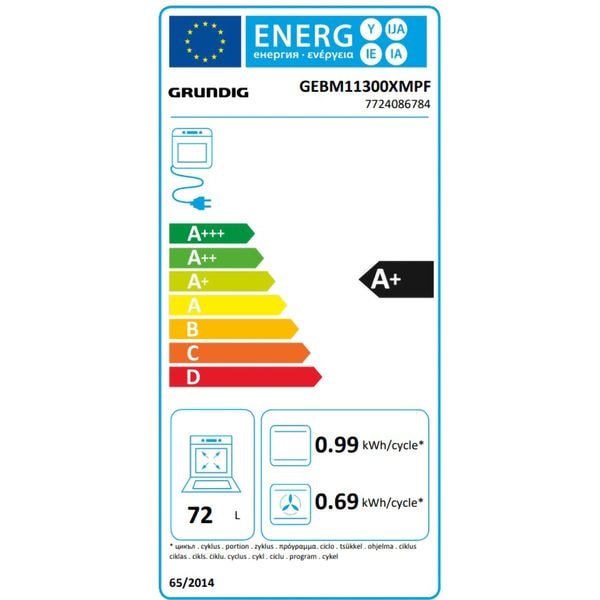 Cuptor Incorporabil GRUNDIG GEBM11300XMPF, Electric, Autocuratare Pirolitica, 72 l, Clasa A+, Inox Antiamprenta