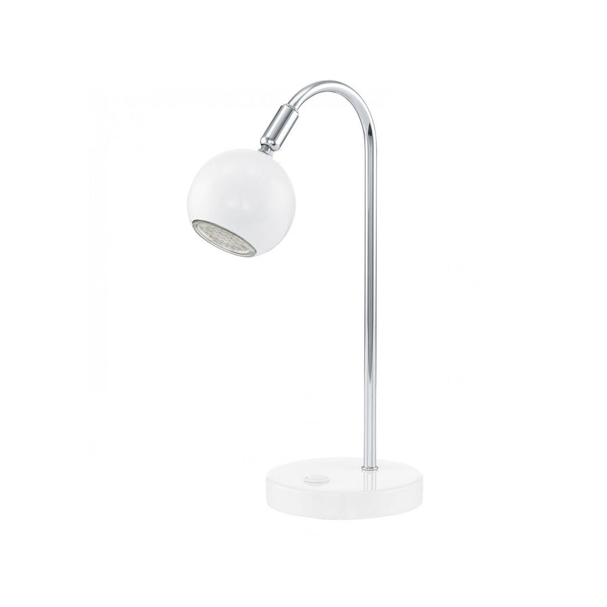 Lampa birou, EGLO, GU10-LED, 1x3W, 200 lm, 3000K, lumina calda, otel cromat, alb, 32.5 x 12 cm, IP20