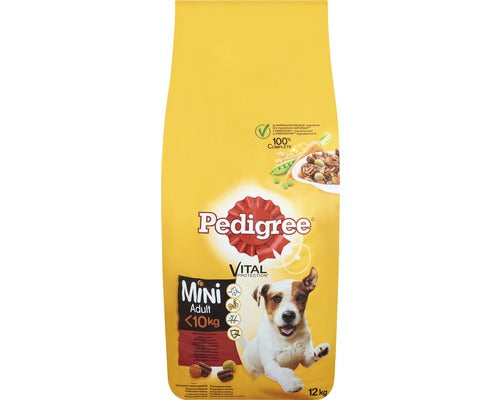 Hrana uscata pentru caini Pedigree Adult, Talie Mica, Vita si Legume, 12Kg