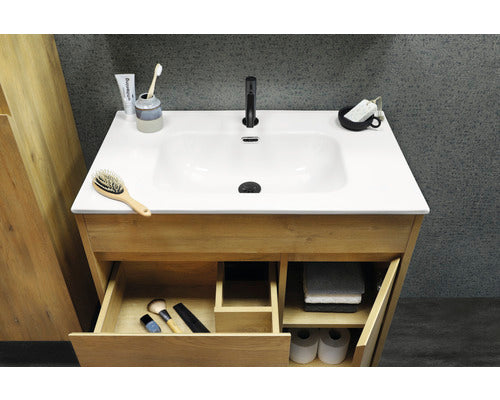 Set Mobilier Baie, Sofi, Include Baza Lavoar si Lavoar, 80 cm, Stejar