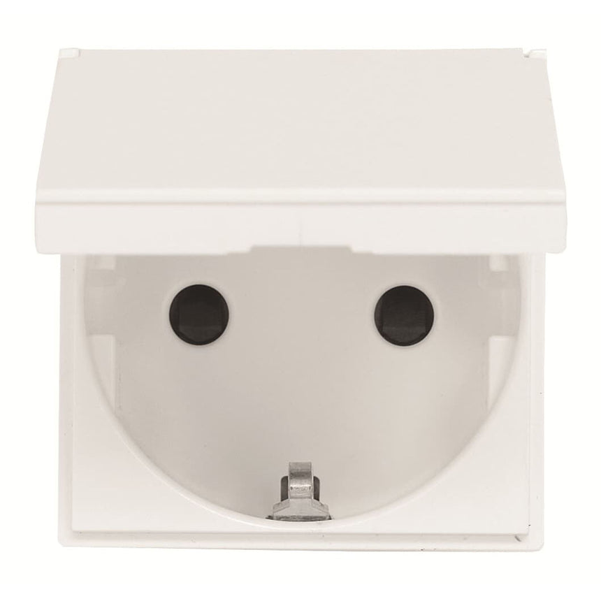 Priza simpla cu impamantare ABB Zenit 2CLA228810N1101, 2 module, capac de protectie, alba