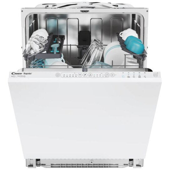 Masina de spalat vase incorporabila Candy Rapido CI 3E7L0W, 13 seturi, 5 programe, Motor Inverter, Maxi Tub, Wi-Fi, 49' Rapid Cycle, 60 cm, Clasa E