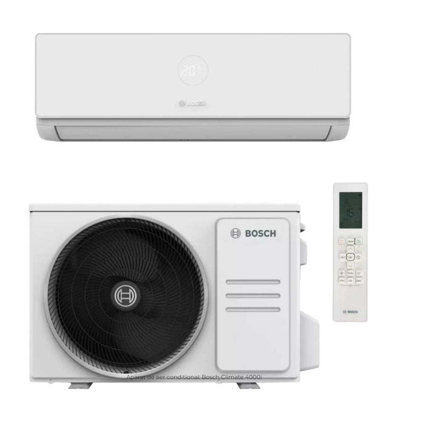 Aparat de aer conditionat Bosch Climate 4000i 35 E, 12000 BTU, Clasa A++/A++, Inverter, R32, Wi-Fi, Mod ECO, Ionizare, I-Clean, Alb