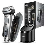 Aparat de ras electric Braun Series 9 Pro 9477cc Wet&Dry, 40.000 de actiuni de taiere, 5 elemente de taiere, Prolift Trimmer, SensoFlex, AutoSense, Statie de incarcare si curatare, Trusa de voiaj cu functie de incarcare, Argintiu
