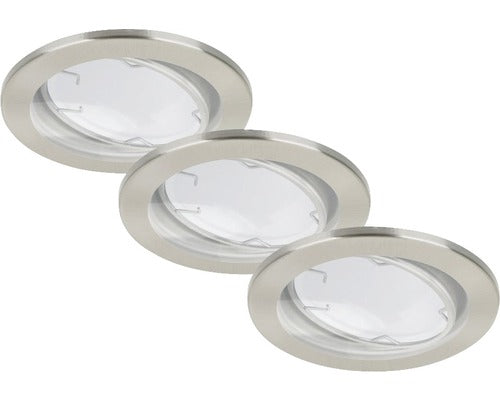 Spoturi incastrabile mobile Kowali GU10 5W Ø85 mm, becuri LED incluse, nichel mat, pachet 3 bucati