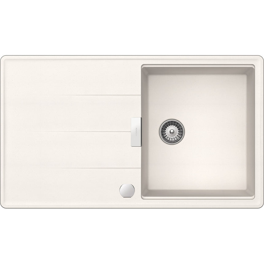 Chiuveta granit Schock Tia D-100 Cristadur Polaris 860 x 500 mm cu sifon automat, granit, reversibila, montare pe blat, alb polar