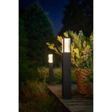 Stalp iluminat exterior LED RGBW integrat Philips Impress HUE, control inteligent cu Hue Bridge, 2x8W, 1200 lm, lumina alba/color, IP44, 77 cm, metal/sticla, Negru, clasa energetica G